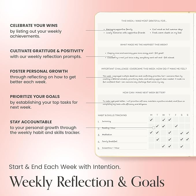 Gratitude Journal For Women & Men - Mental Health, Self Love & Self Care Journal - Pink - 5.8" x 8.3" - Mantra Planner