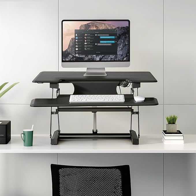 32" Electric Standing Desk Converter, Dyropcurv Series Height Adjustable Computer Desk Ergonomic Home Office Desk for Adults, Sit to Stand Desk with Quiet Motor, Dark Gray