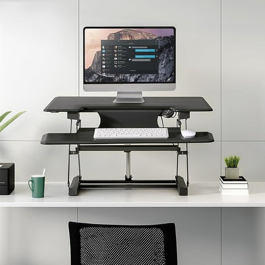 32" Electric Standing Desk Converter, Dyropcurv Series Height Adjustable Computer Desk Ergonomic Home Office Desk for Adults, Sit to Stand Desk with Quiet Motor, Dark Gray