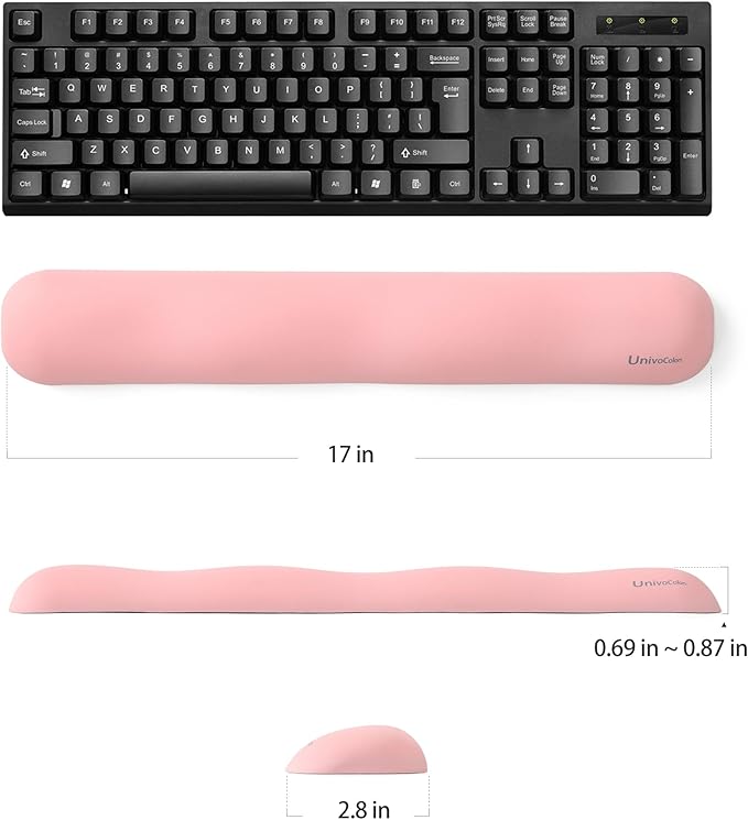 UnivoColors Design-Wave Set of Wrist Rest,Artificial Sheepskin+Memory Foam+Ergonomic+Anti-Slip Gel, Resilience Support During Work and Gaming,Keyboard Accessory,Pink