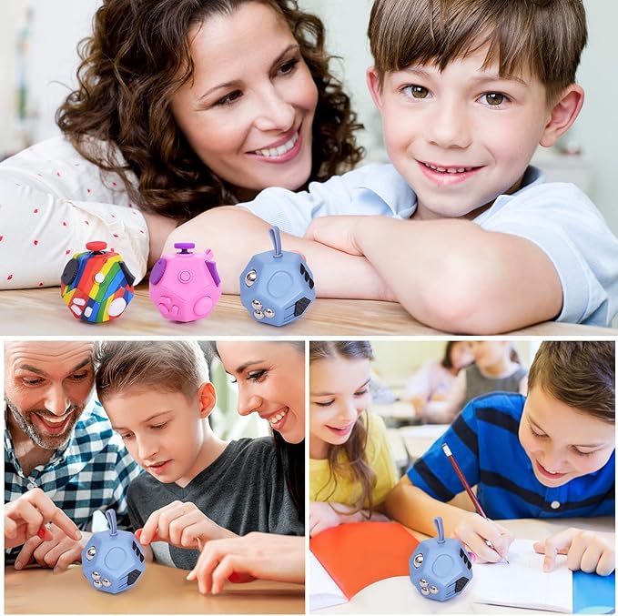 Small Fidget Toys,12 Sided Fidget Toys,Mini Cube Toys Relief Stress,Autism and Anxiety Depression Anti for Kids Adults Improve Focus (Grey)