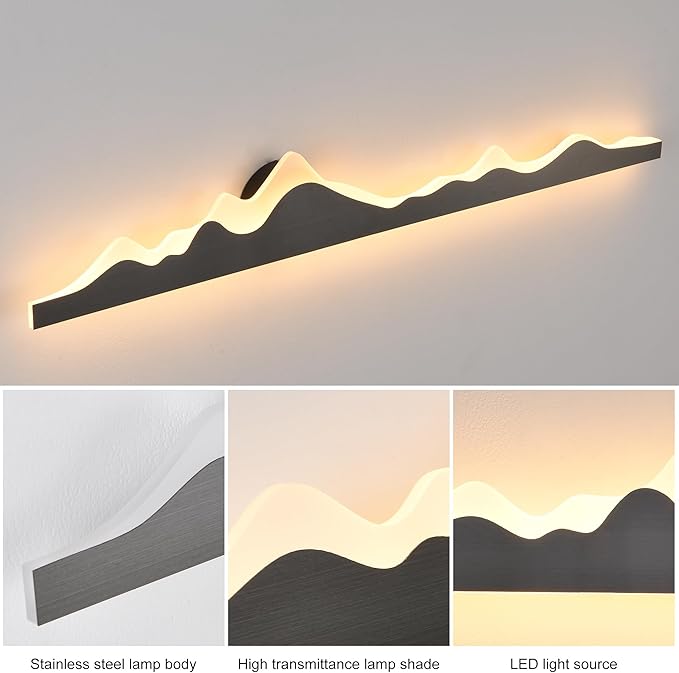 Qcyuui Wall Sconce with Remote Control 47.2inch Dimmable LED Wall Lights Black Led Wall Sconce Indoor Mountain Shape Wall Lamps for Living Room Bedroom Hallway,24W