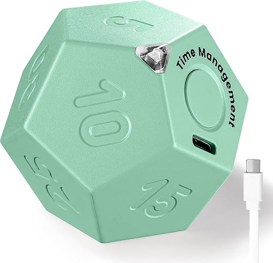 KADAMS Pomodoro Cube Timer Productivity-11 Preset Countdowns, Flip-to-Start Gravity Activation - Sound Vibrate Mute Rechargeable - Ideal for ADHD Kid Kitchen Classroom Cook Study Exercise - Green
