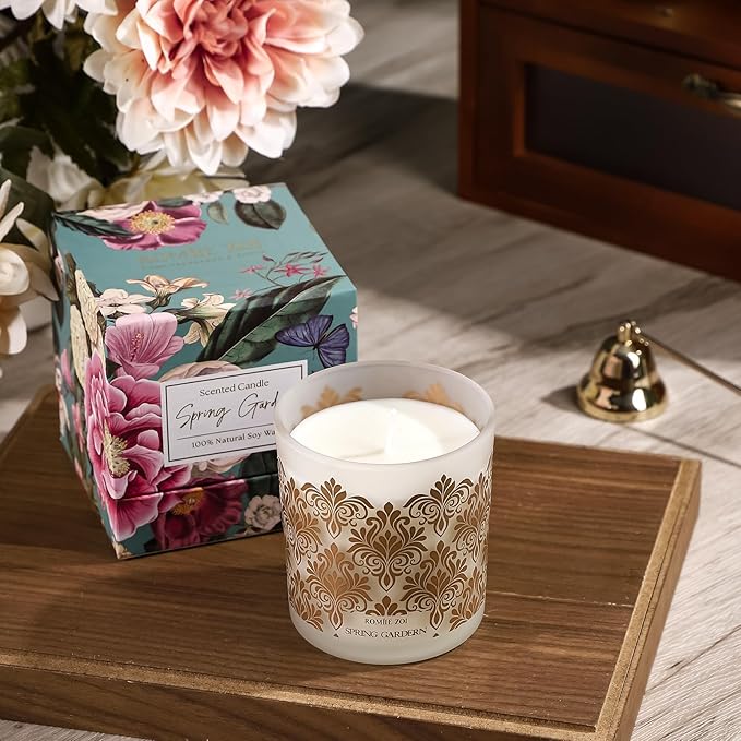 Scented Candle - Garden with Scent of Mix Floral Bouquet- 6oz Aromatherapy Soy Wax Jar Candle for Home, Gifts for Women - 170g