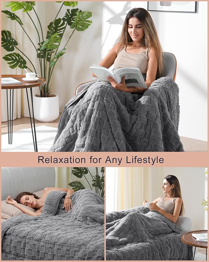 Kivik Dual Sided Weighted Blankets for Adults, Buttery Soft Stylish Checkered Heavy Blankets for Couch Sofa Bed - Ultra-Fluffy Fabric Brings Cloud-Like Comfort (60"x80", Grey, 15 Pounds)