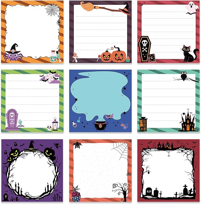 Halloween Sticky Notes Gifts - 9 Pack Funny Halloween Notepads 3x3 Inch, Creepy Pumpkin Ghost Memo Pads for Women Men, Horror Trick or Treat Gifts Office School Supplies (450 Sheets)