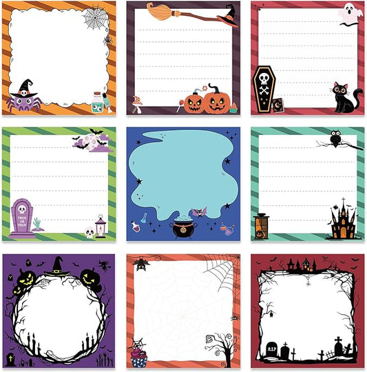 Halloween Sticky Notes Gifts - 9 Pack Funny Halloween Notepads 3x3 Inch, Creepy Pumpkin Ghost Memo Pads for Women Men, Horror Trick or Treat Gifts Office School Supplies (450 Sheets)