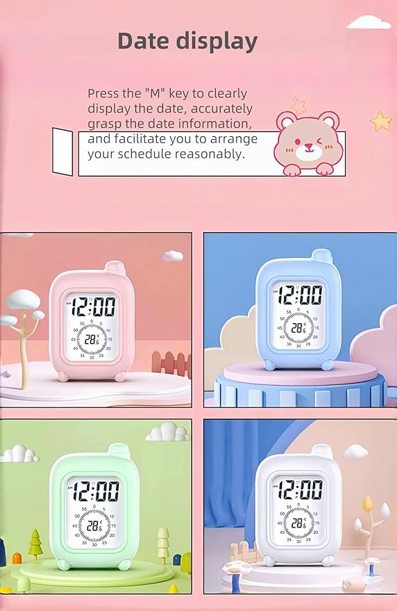 Visual Timer Clock, Digital Alarm Clocks with Temperature Display, Countdown, Date Display, Creative Learning Gifts for Children, Suitable for Gym, Study Rooms, Office and Kitchen