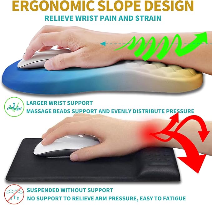 Hokafenle 2 in 1 Ergonomic Mouse Pad Wrist Support & Wrist Rest for Computer Keyboard Set, with Relieve Carpal Tunnel Pain Massage Bulge and Full Memory Gel Design (2In1 Set, Morning Sky)