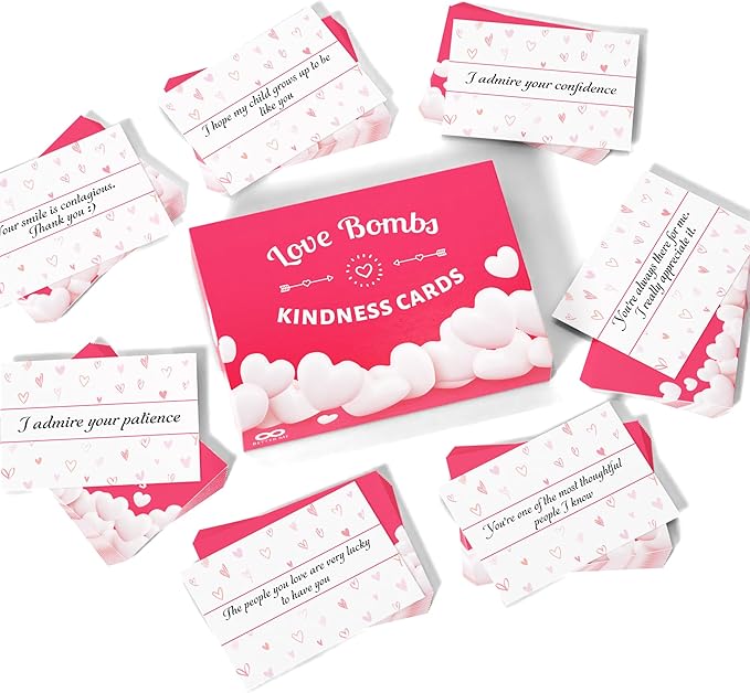 Better Me Love Bombs Kindness Cards – 111 Appreciation & Gratitude Cards, Love Notes for Him & Her, Just Because Gifts, Perfect for Valentine's Day (Red Hearts)