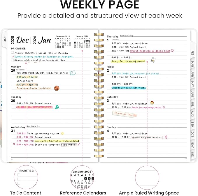2026 Planner, Monthly and Weekly Calendar Planner for Women, January 2026 - December 2026, Hardcover Pretty 2026 Agenda Planner Book with Tabs, Spiral Bound, Perfect for School Office Home Supplies, 8.5" x 11" - Painted Bloom