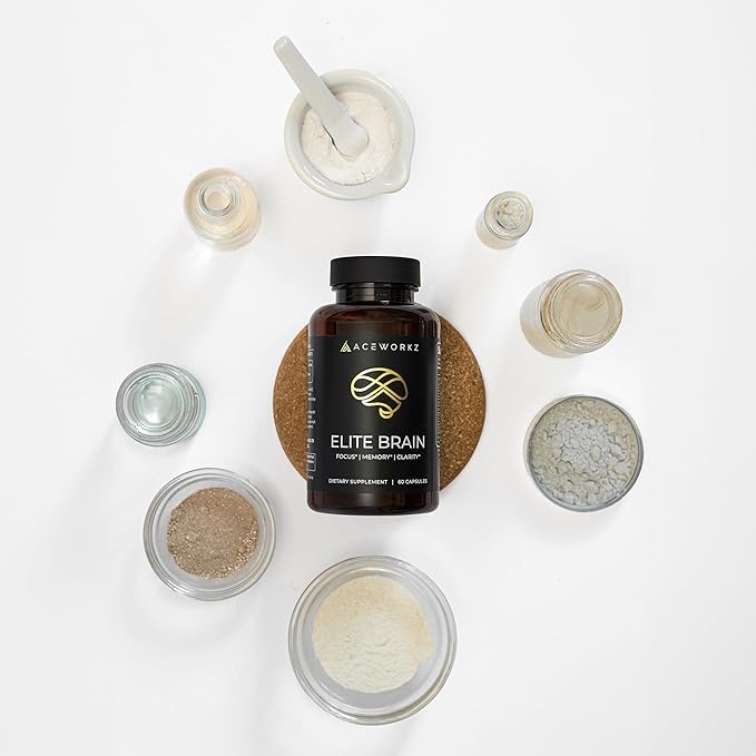 Elite Brain - Nootropic Supplement for Focus, Memory & Mental Clarity - ALCAR, Lions Mane, ALA, L-Theanine, Vitamin B Complex - Natural Energy, Caffeine-Free (60 Capsules)