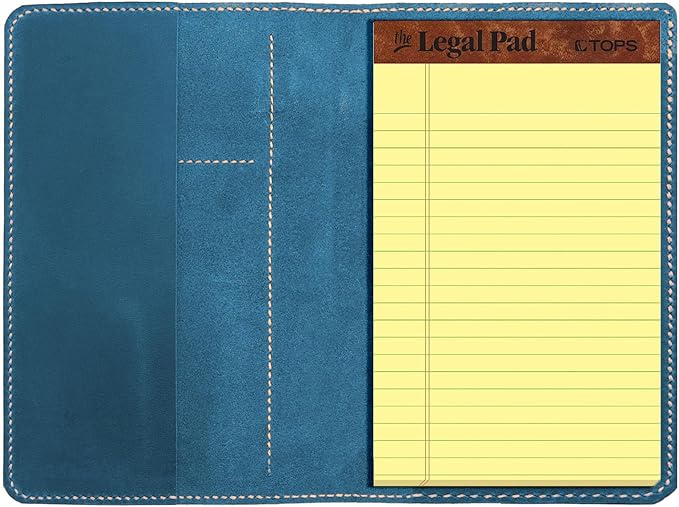 Genuine Leather Notebook Notepad Cover for TOPS The Legal Pad Writing Pads Docket 5" x 8" Cover, retro real leather portfolio folder cover organizer (Blue)