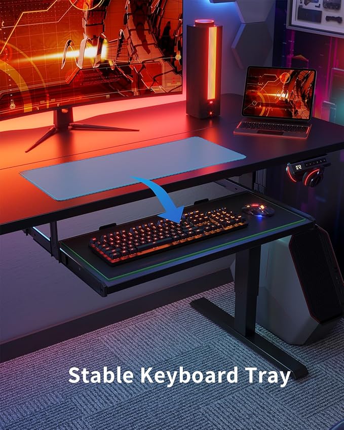 FEZIBO Standing Desk with Keyboard Tray, 55 x 24 Inch Adjustable Height Sit Stand Desk with Memory Presets for Home Office, Ergonomic Computer Workstation, Black