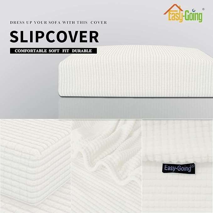 Easy-Going Stretch Cushion Cover Sofa Cushion Furniture Protector Sofa Seat Sofa Slipcover Sofa Cover Soft Flexibility with Elastic Bottom (Oversized Sofa Cushion, Cream)