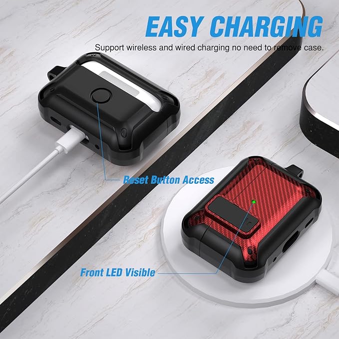 Valkit Armor Series Full-Body Shockproof Protective Case Cover for AirPods Pro 2nd/1st Generation Charging Case with Carabiner Keychain, LED Indicator, and Accessory Pouch