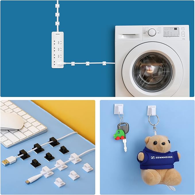 Segarty Large White Wire Clips Adhesive, 100PCS Self Adhesive Cable Clips, Cord Organizer, Wire Management Flat Ethernet Cable Holder Clamps Sticky Cable Tie Holder for Wall, Car, Office and Home Desk