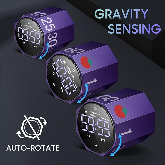 MIAOKE Pomodoro Timer-Aluminum Alloy Frosted Metal LED Large Screen Digital Automatically Rotated Display, Focus Efficient Management on Work and Study,Office, Living Room-Purple