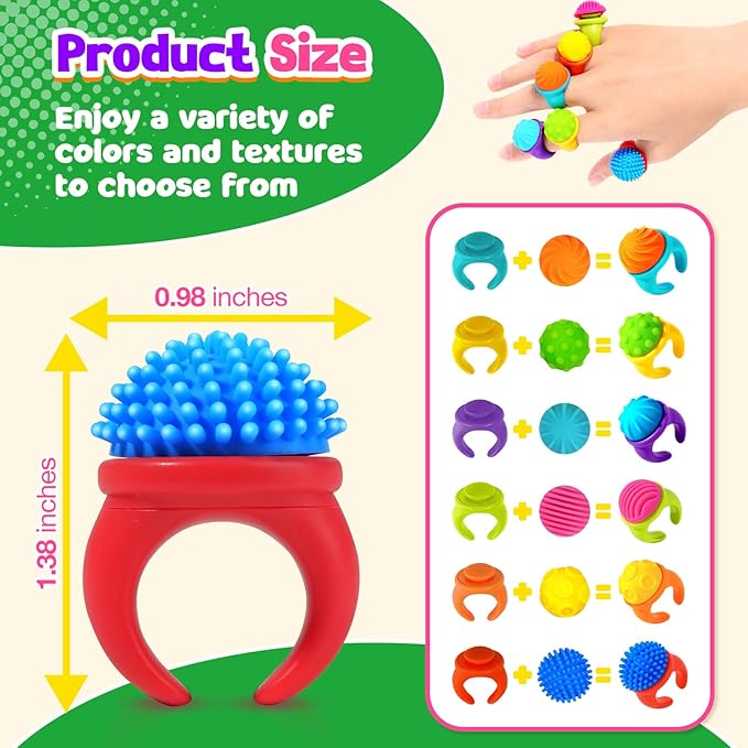 Fidget Toys Kids Sensory Rings: Textured Spinner Rings for Anxiety Relief - Sensory Toys for Autism ADHD Special Needs Classroom School - Prizes Bulk for Students Boys Girls
