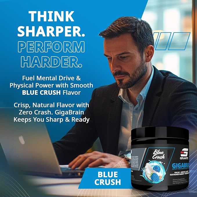 Granite Nutrition GigaBrain Nootropic Energy Powder – Cereboost, Alpha-GPC & ElevATP – Cognitive Focus Supplement for Sustained Energy & Performance – Blue Crush, 30 Servings