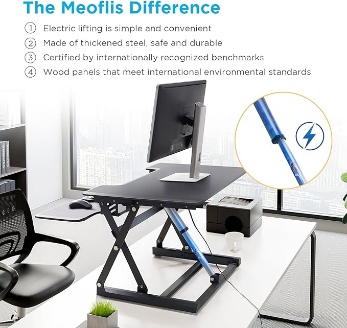 29" Electric Standing Desk Converter, Dyropcurv Series Height Adjustable Computer Desk Ergonomic Home Office Desk for Adults, Sit to Stand Desk with Quiet Motor, Dark Gray