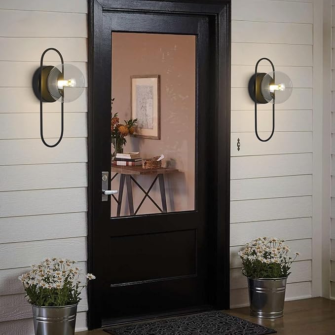 Mid Century Globe Wall Sconce Modern Indoor Sconces Wall Lighting Black Bathroom Sconces Set of 2 Bubble Glass Vanity Light Vintage Bedroom Wall Sconces (2 Pack)