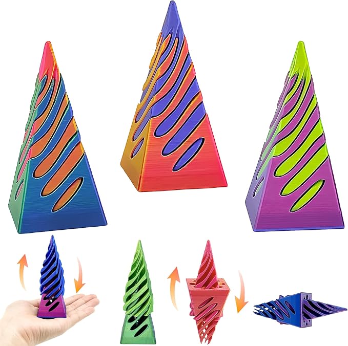 3 Packs Impossible Cone,Spiral Cone Fidget Toy Impossible Pyramid Passthrough Toy,3D Printed Spiral Cone Fidget Toy,Mini Vortex Thread Illusion Desktop Deco Souvenir Gift for Anxiety Relaxing