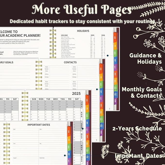 Jun 2025-Dec 2026 Academic Monthly Weekly Daily Planner for School, 19 Months Calendar 25-26 Planning Book with Colorful Tabs, 8.5" x 11" Mid Year College Organizer for Student Teacher (Bordeaux)