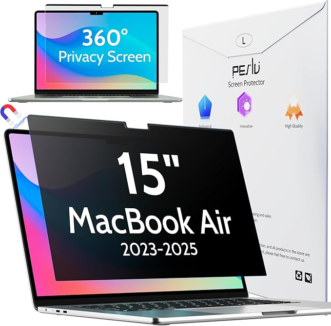 Magnetic 360° Privacy Screen for Macbook Air 15 Inch (2023-2025, M2, M3, M4), Removable Matte Anti Glare Blue Light Protector 4 Way Private Security Filter for 15.3" Mac Laptop Computer