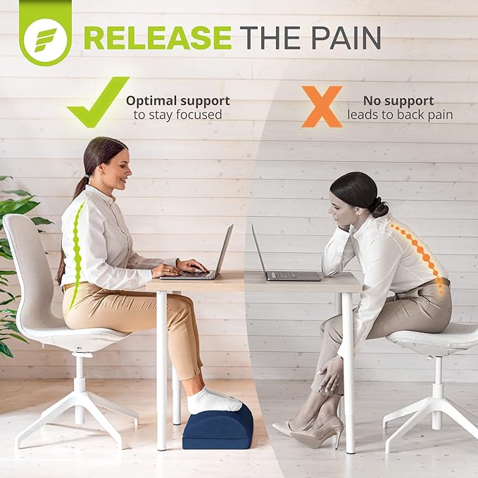 ErgoFoam Foot Rest - Chiropractor-Endorsed Orthopedic Teardrop Design 2in1 Adjustable Premium Under Desk Footrest for Lumbar, Back, Knee Pain (Navy Blue)