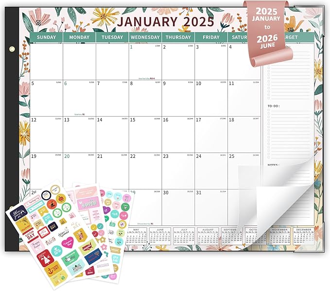 Ospelelf Desk Calendar 2025-2026 Large 22"x17" Monthly Planner Pad with Plastic Cover 18 Months Ditsy Floral