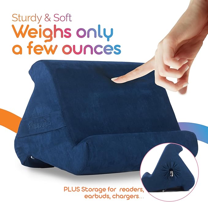 Flippy Tablet Pillow Stand - Cushion Tablet Stand & Holder, Bed Support for Lap and Desk, Compatible with Phone & Book Reading: Kindle, iPad Pro, iPhone & Samsung - True Blue