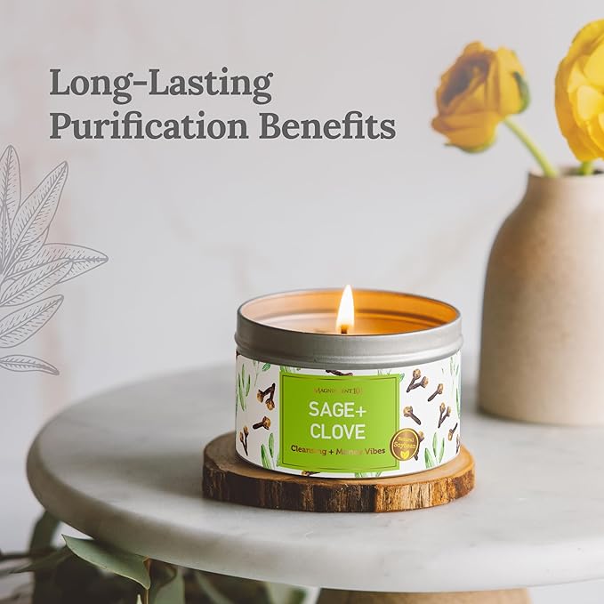 MAGNIFICENT 101 Sage & Clove Aromatherapy Candle - 6 Oz White Soy Wax - 35-Hour Burn Time - Long Lasting Sage & Energy Cleansing - Manifestation & Spiritual Decor