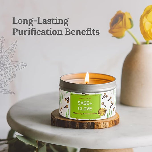 MAGNIFICENT 101 Sage & Clove Aromatherapy Candle - 6 Oz White Soy Wax - 35-Hour Burn Time - Long Lasting Sage & Energy Cleansing - Manifestation & Spiritual Decor