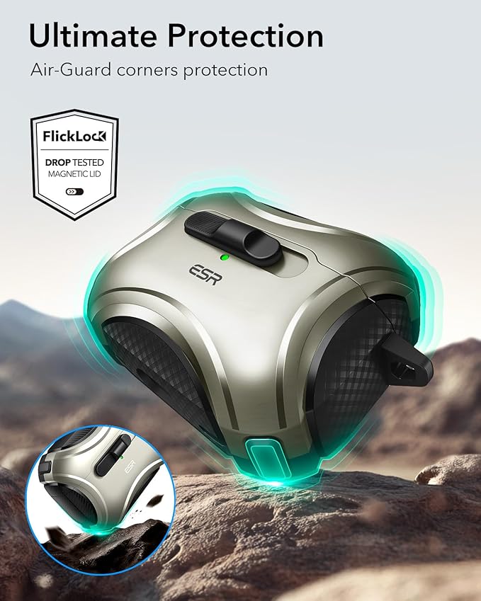 ESR for AirPods Pro Case (2023/2022/2019, 2nd/1st Gen), Compatible with AirPods Pro 2nd Generation (USB-C/Lightning Cable), Effortless MagSafe, Drop-Proof Lock, Easy Open, Cyber Series, Titanium