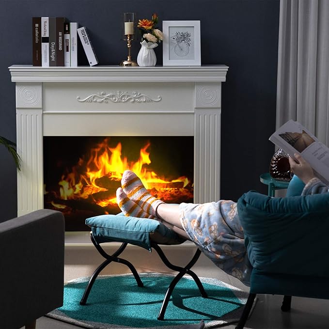 AbocoFur 15"(H) Folding Footrest Stool, Accent Padded Sofa Foot Stool for Lazy Chair, Upholstered Small Foldable Ottoman, Metal Frame Portable Foot Rest Ottoman for Living Room, Bedroom, Lake Blue