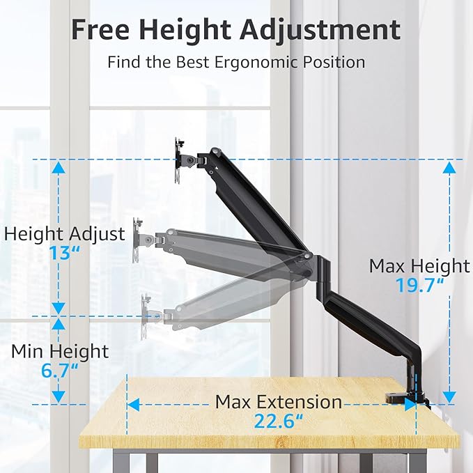 MOUNTUP Ultrawide Monitor Arm for Max 40 Inch Screen, Heavy Duty Monitor Desk Mount Support 6.6-30.9lbs, Gas Spring Computer Monitors Stand for Desk, VESA Mount with Clamp & Grommet Base