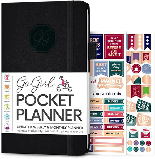 GoGirl Planner and Organizer for Women – Pocket Weekly Planner, Goals Journal & Agenda for Time Management & Productivity. Undated (Black)