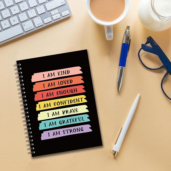 YAZMEEN Inspirational Blank Spiral Notebook（160 Pages） I am Kind I am Loved Hardcover Sketchbook Positive Gifts Funny Motivational Gifts Notebook for Women Men Teen Teacher Student Colleague Friend