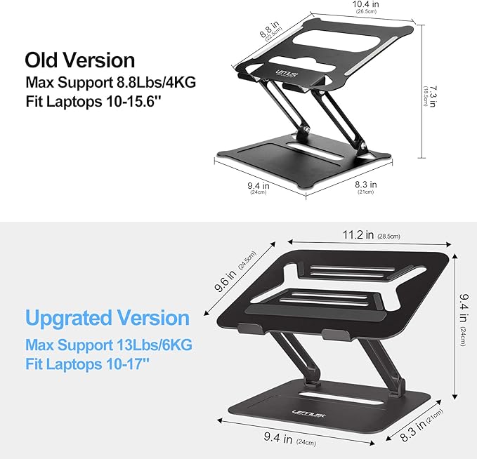 Urmust Adjustable Laptop Stand for Desk Aluminum Computer Stand for Laptop Riser Holder Notebook Stand Compatible with MacBook Air Pro Ultrabook All Laptops 11-17 inch (Black)