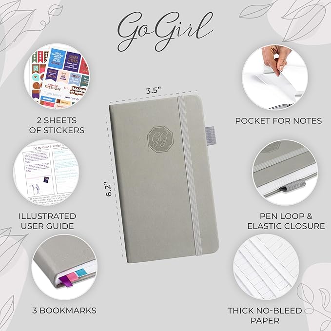 GoGirl Planner and Organizer for Women – Pocket Weekly Planner, Goals Journal & Agenda for Time Management & Productivity. Undated (Gray)