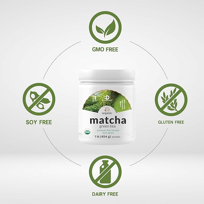 Organic Matcha Green Tea Powder, 1 lb (454g) | First Harvest, Culinary Grade | Japanese Sourced Cafe Mix | Zero Sugar, Keto Friendly, Non-GMO, Vegetarian