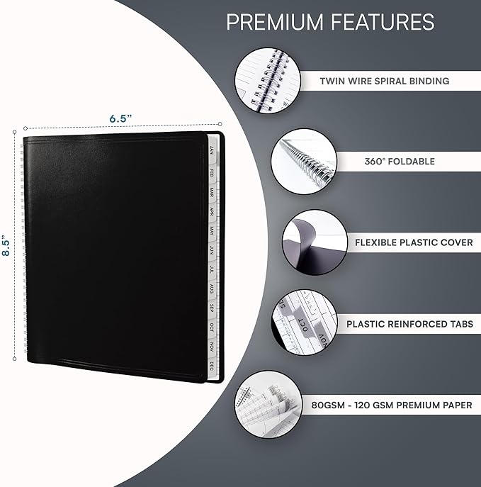 Ensight 2026 Appointment Book & Planner Ensight 6.5 x 8.5 inches Large Tabbed Daily Hourly Weekly Planner Schedule Book 30 Minute time Slots Business & Personal Planner Jan 2026 Dec 2026 Black
