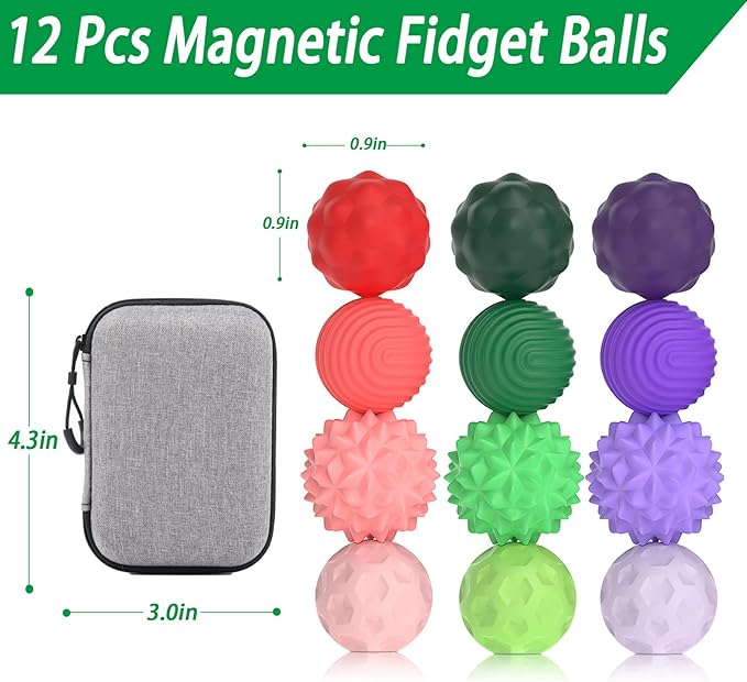 Silicone Magnetic Fidget Balls Toys - 12 Pack Weighted Magnet Fidget Toys for Adult & Teens, Stress Relief Sensory Toys for Autism ADHD Anxiety, Quiet Desk Fidget Present for Office