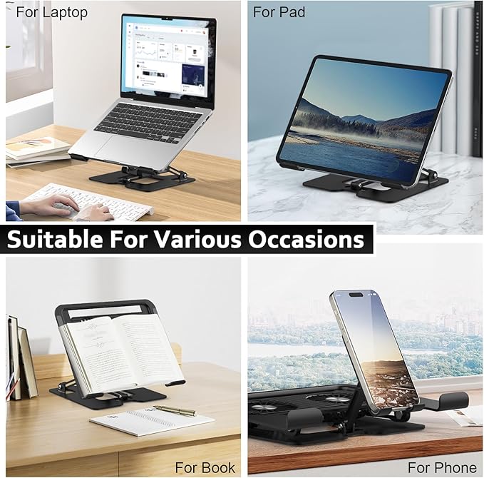 Laptop Stand with Fan,Laptop Cooling Stand with 2 Detachable Quiet Fans & Phone Holder, Adjustable Height & Angle,Laptop Cooling Pad for 10-18" Laptops, MacBook Pro,Gaming Laptops, Tablets