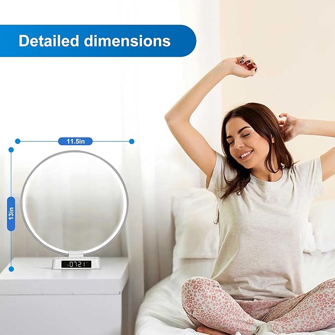 Sunrise Alarm Clock lamp Aureole Table Lamp Wake up Nightstand lamp Bioclock Adjustment Mood Desk lamp with Timer and Natural Ambient White Noise for Bedroom Livingroom Office Reading Working