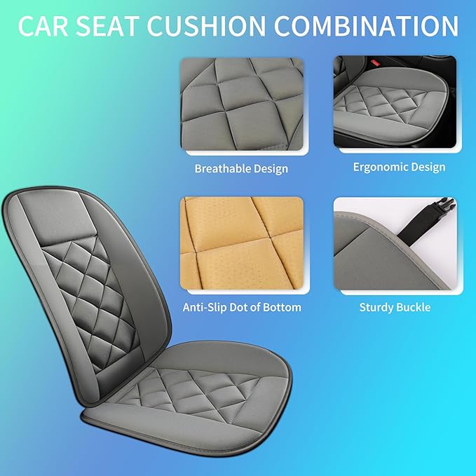 Chezope Car Seat Cushions Lumbar Support Pillows with Comfort Memory Foam Design Washable and Adjustable for Drivers and Office Use (Grey)