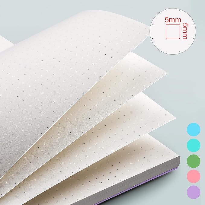 EMSHOI Spiral Dotted Notebook, Dot Grid Journal, 5.7"x8.22" A5 Size, 300 Pages/150 Sheets 100gsm Thick Paper, Waterproof Hardcover for Office, School, Work, Writing, Bullet Journaling (Green)