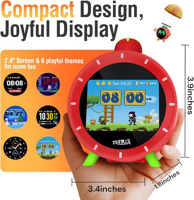 MOMILLA Kids Alarm Clock for Bedrooms, Colorful Display 7-Day Programmable 4 Alarms, Easy Visual Timer with White Noise, Cute Small Digital Clock, Gifts for Girls Boys Adults, Loud for Heavy Sleepers