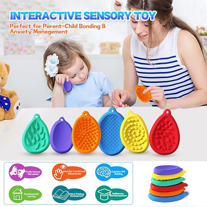 Fidget Toys Sensory Stone for Kids, 6-Piece Kids Stress Relief Toy Set - Silicone Textured Worry Stones, Ideal for Autism Calming and Anxiety Relief for Students, Birthday Return Gifts Treats